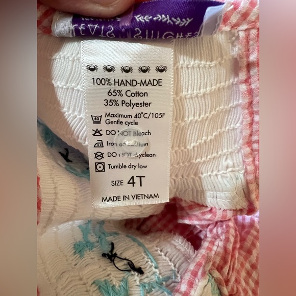 Pleats & Stitches Smocked Handmade Dress Pink Gingham Embroidered Crabs Girls 4t - Picture 8 of 8